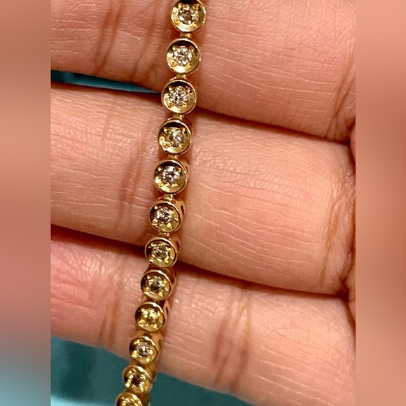 K18 18K RealGold Japan Natural Diamond Tennis Bracelet Dainty Petite - Picture 6 of 12